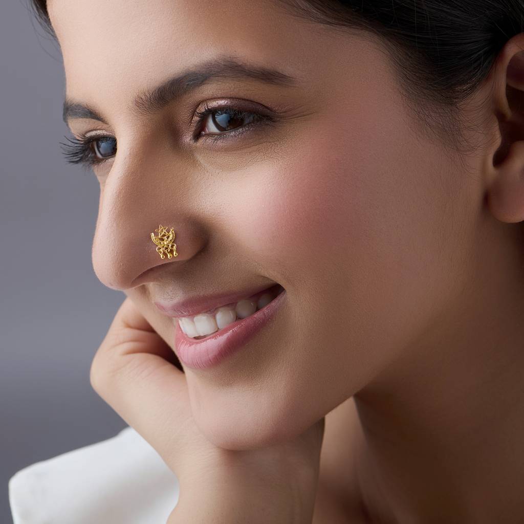 Yuvora 18K Yellow Gold Crescent Drop Nose Pin For Women | Screw Back Closure | Bis Hallmarked | Pure Gol : PCNP1099-DC-18YG-IS