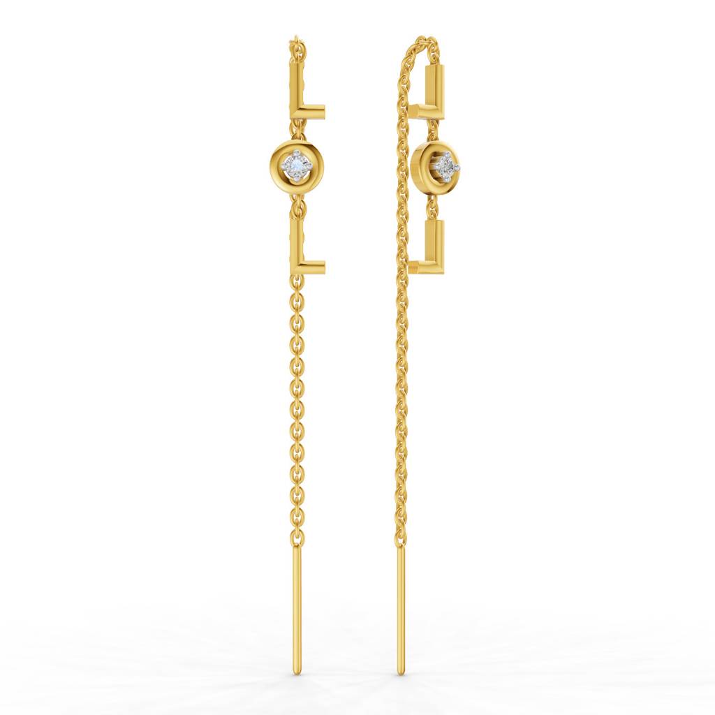 Lab Grown Diamond 0.07Ct 925 Sterling Silver Gold Plated Lol Threader Earrings : SQT19740-EG-925S-007CT
