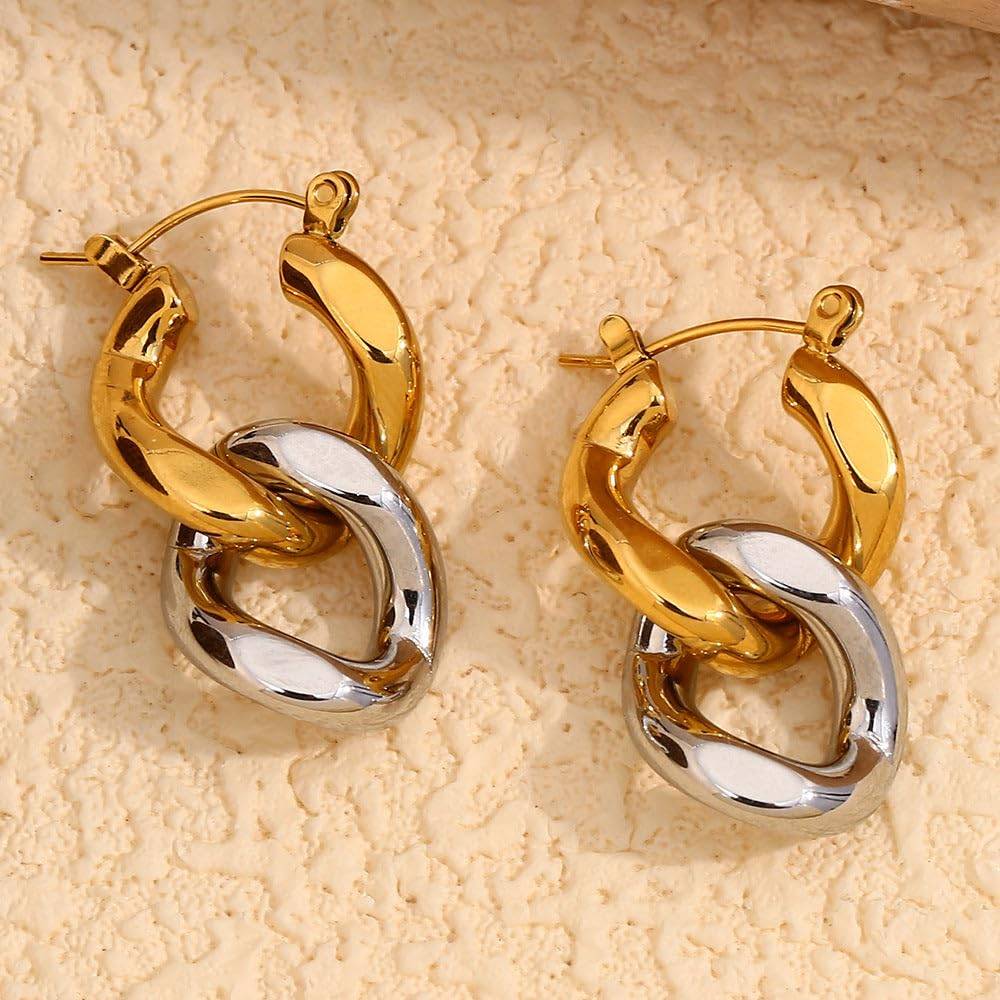 Nyra Chainlink Hoop Drops - Gold | 18K Gold Plated | Waterproof, Hypoallergenic & Anti-Tarnish : DSVDYJ05250104