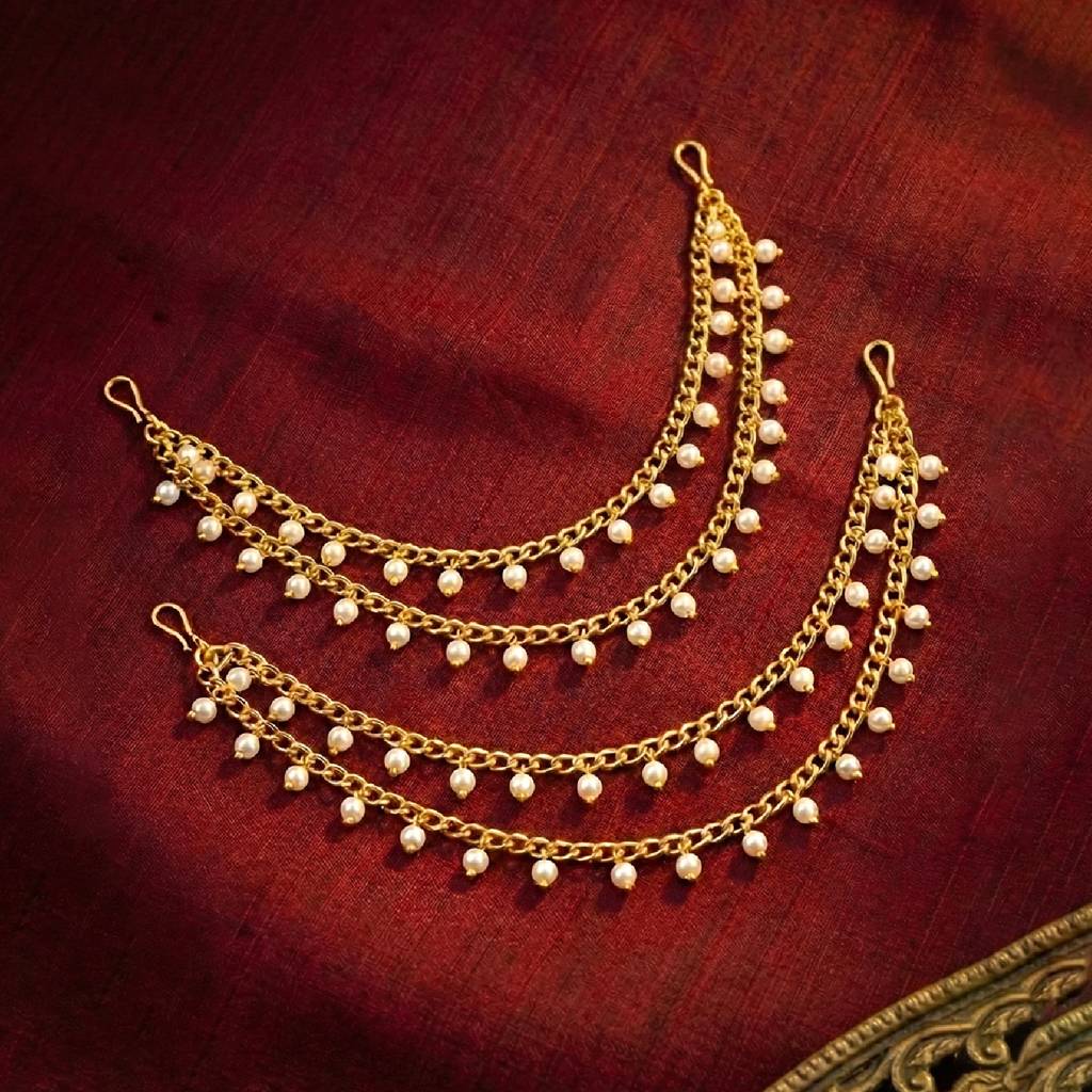 Peora Gold Plated Beads Studded Double Layer Earrings Chain Ethnic Jewellery Gift For Women & Girls : PF104EC01