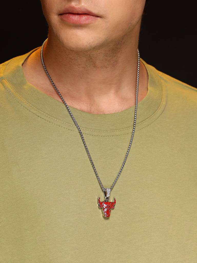 Men'S The Bull Pendant Necklace - Crimson Red : FAPD1118