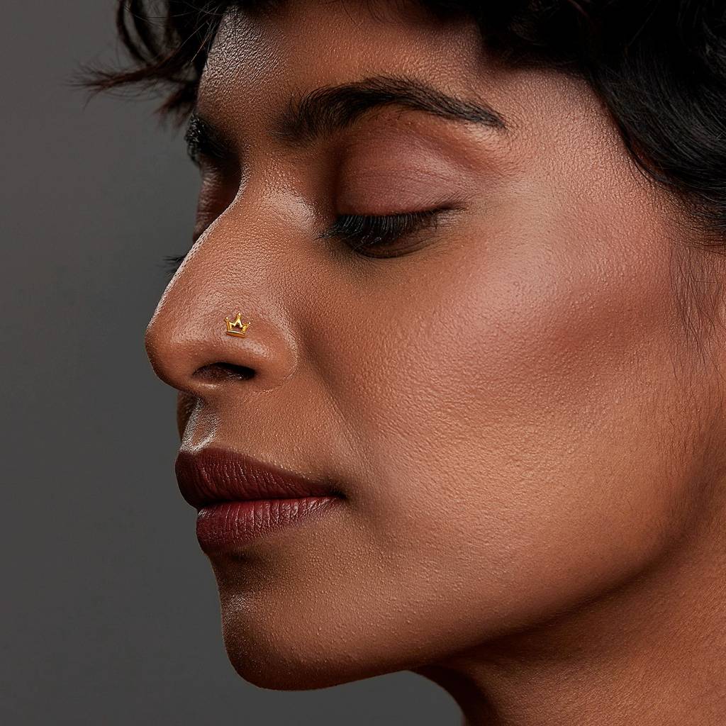 Yuvora 18K Yellow Gold Regal Crown Nose Pin For Women | Screw Back Closure | Bis Hallmarked | Pure Gold  : CPNP1016-HP-18YG-IS