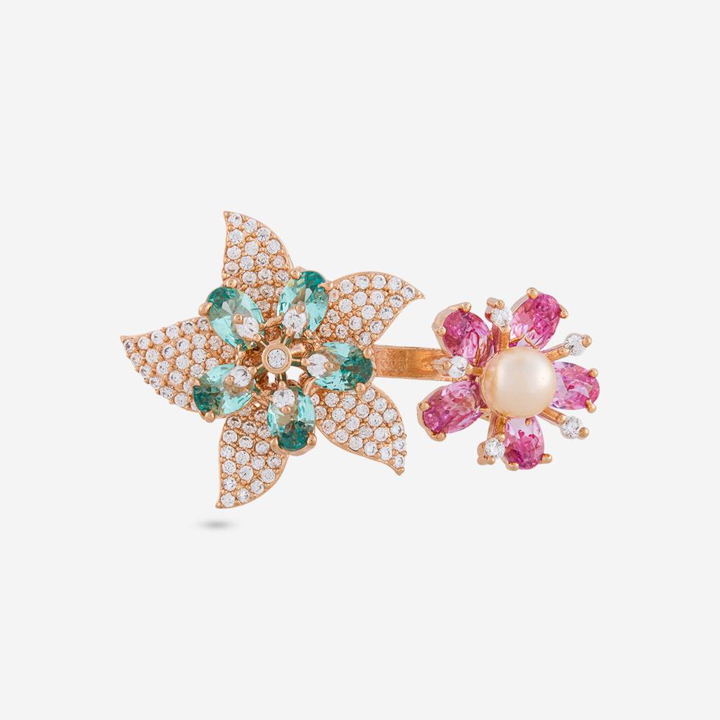 Gold - Plated Party Wear Zircon Finger Ring - 460778 : 470132