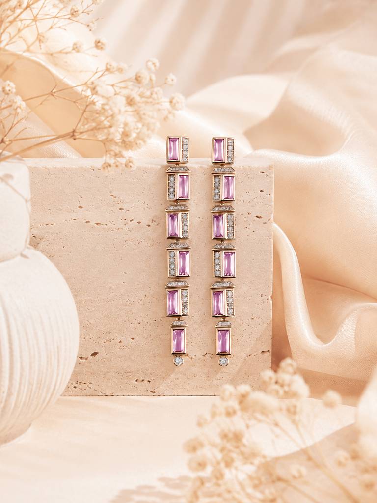 Lavender Crystal Long Drop Earrings : AN-LJ-PI-0087-DE
