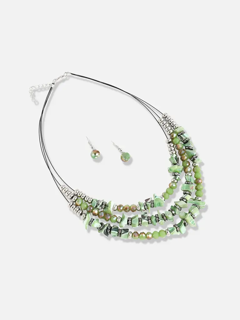 Silver Plated Designer Stone Casual Necklace And Earring Set For Women : SOHNCK3236