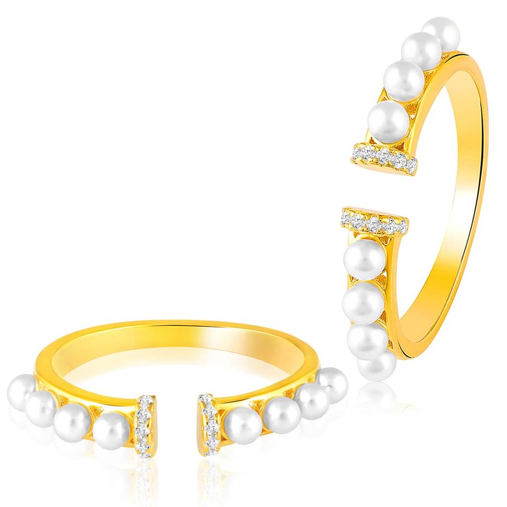 Cubic Zirconia & Baby Pearl Studded 925 Sterling Silver Adjustable Toe Ring Gold Plated Fancy Comfortable Bichiya  : PF18TR15G