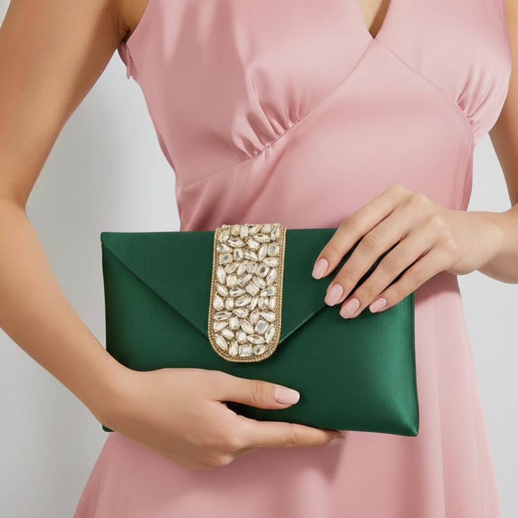 Clutch Women'S Purse Bridal Bag For Casual Detachable Strap Evening Sling Bag : C61GRN