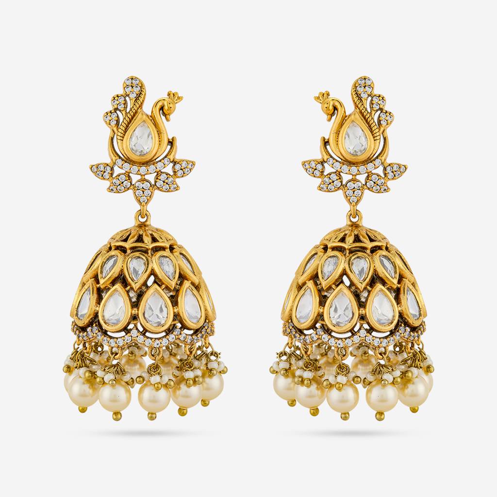 White Victorian - Plated Bridesmaid Kundan Earring - 463842 : 463842