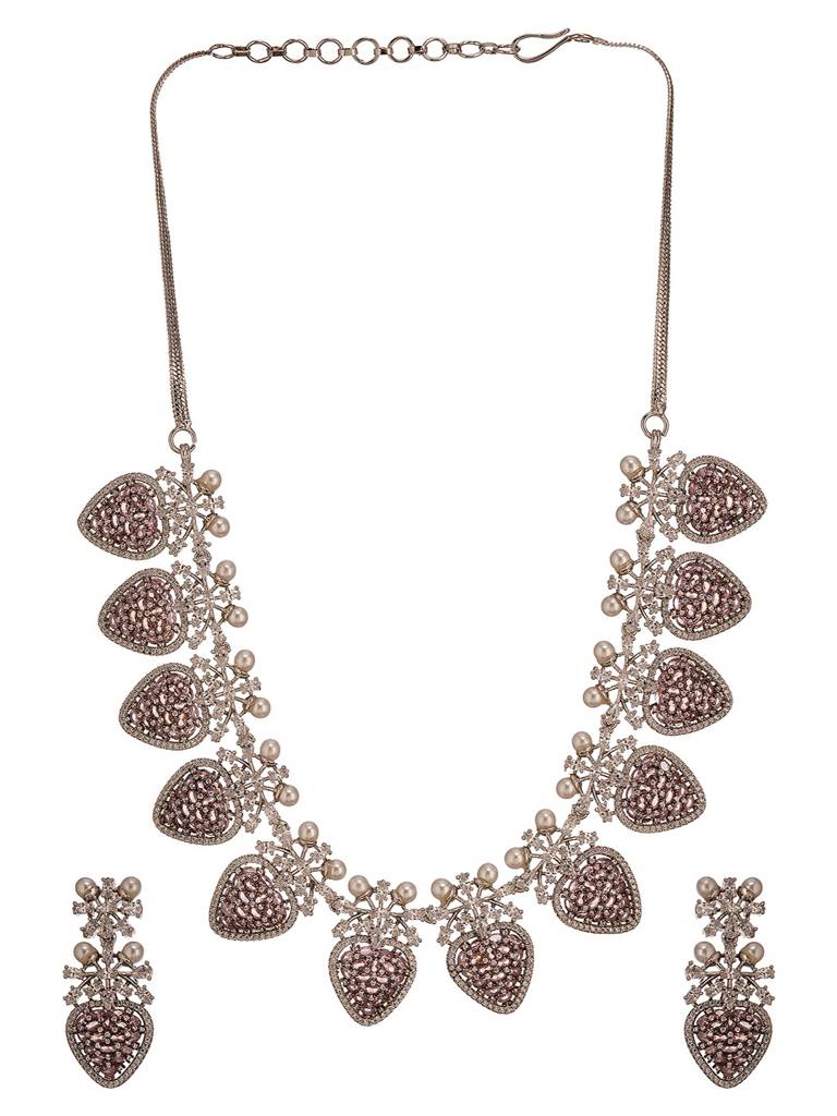 Antique Silver Plated Pearl Studded Cocktail Bridal Statement Jewellery Set : SJNK2990