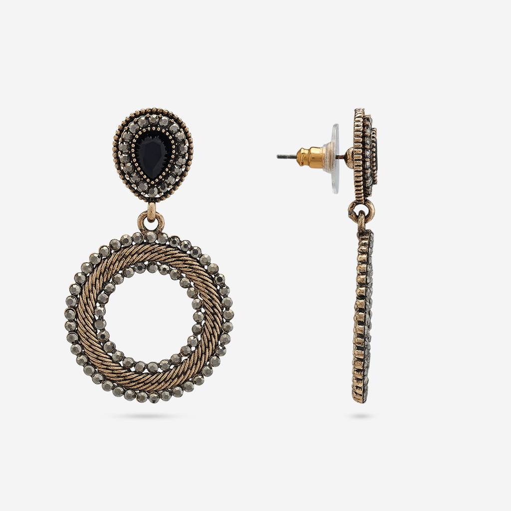 Black Oxidised - Plated Casual Wear Trendy Earring - 450659 : 450660