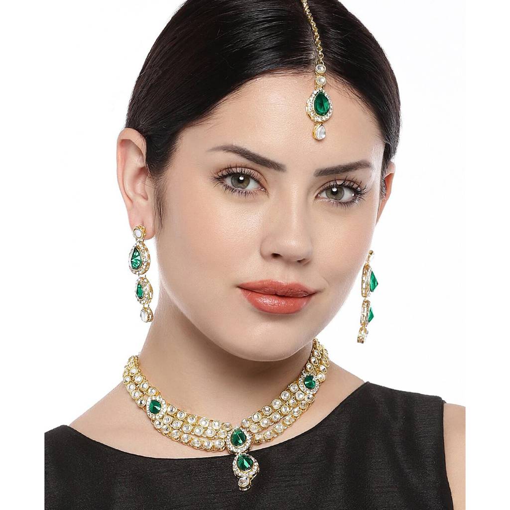 Peora Gold Plated Traditional Kundan Studded Long Necklace Jewellery Set With Earring Maang Tikka For Women Girls : PF25N009G