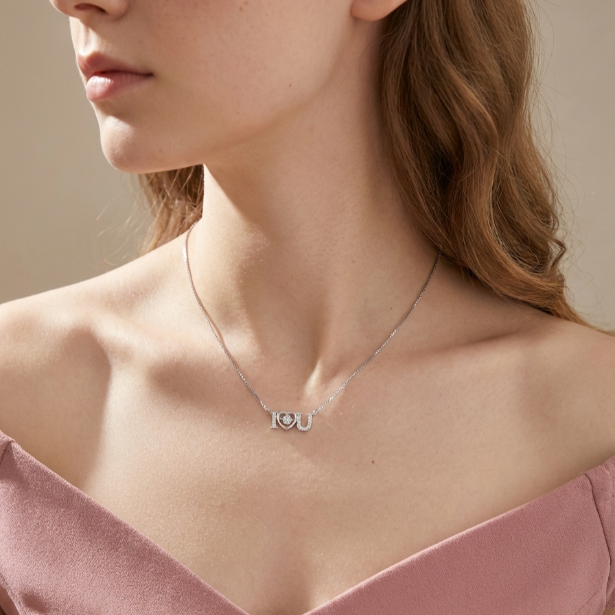 925 Sterling Silver Love Dancing Stone Necklace – Shimmering Heart & Initial Pendant For Women : P6