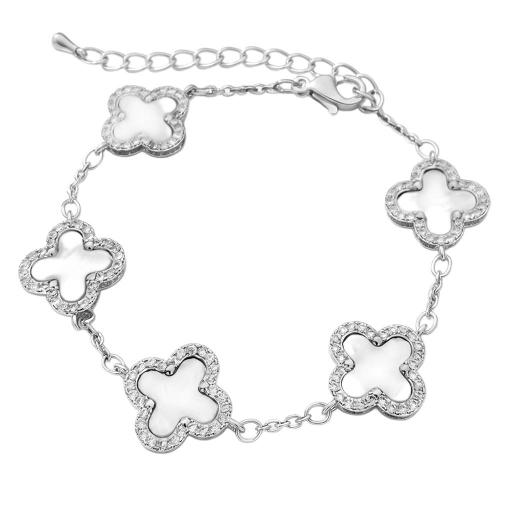 Silver Plated Charm Bracelet For Women Cubic Zirconia & Mother Of Pearl Studded Casual & Festive Wear Jewellery Gif : PX9B271S