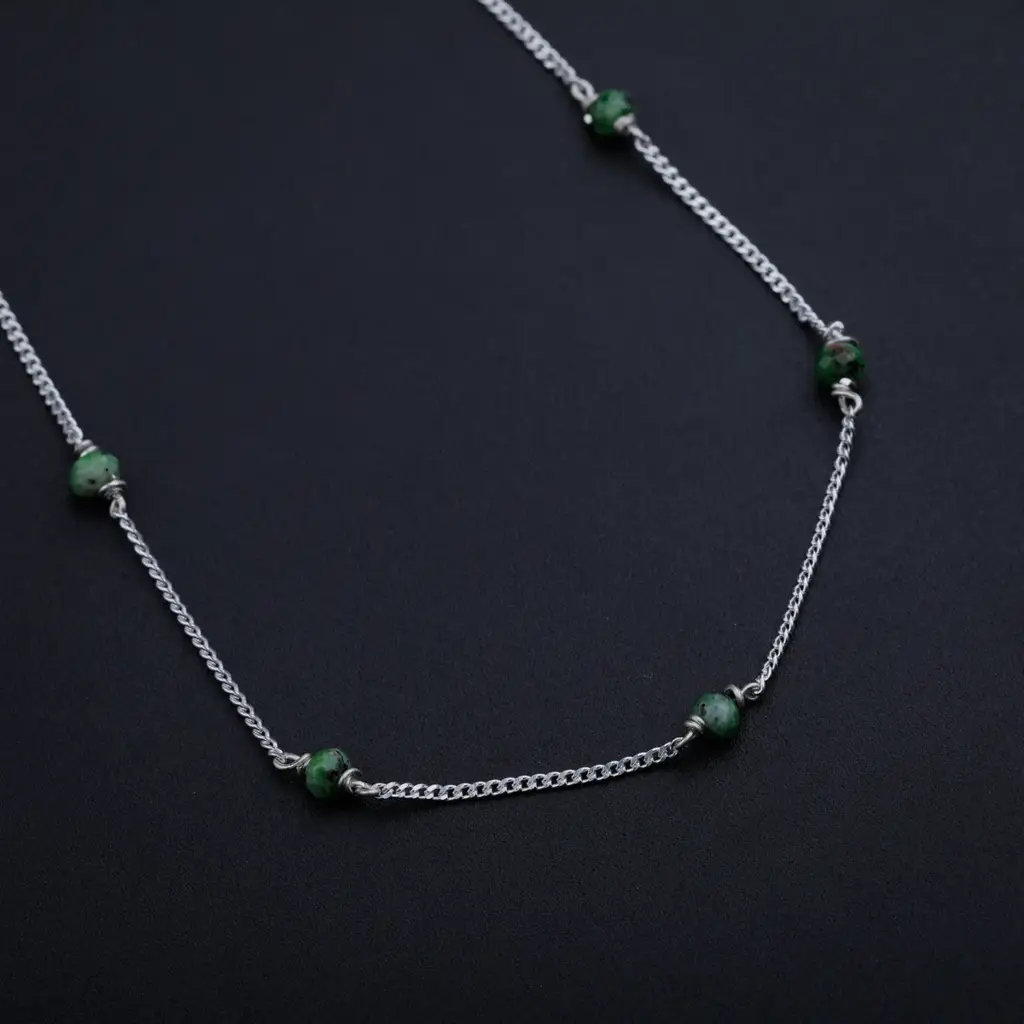 Green Sapphire Silver Chain : 64550551