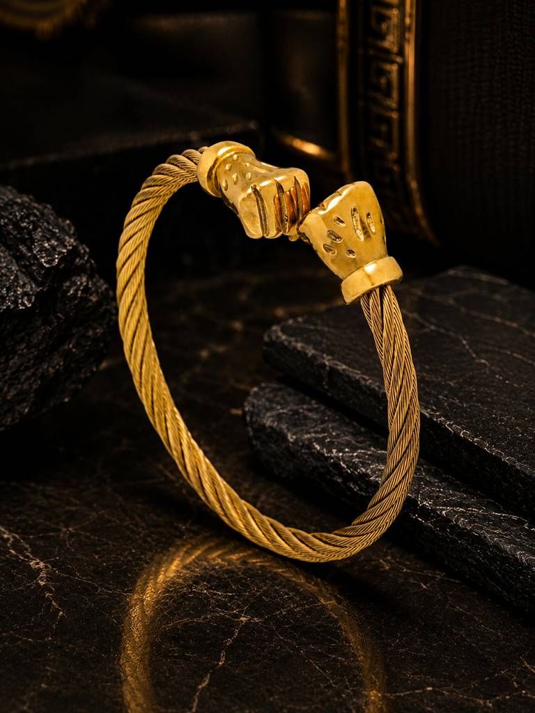 18K Gold-Plated Skull Cuff Waterproof Steel Bracelet : AN-LJ-GO-0012-DB-M