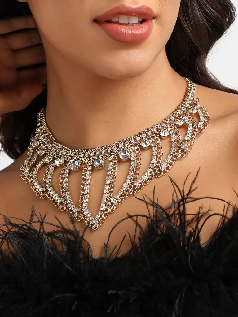 Iqra-Women'S Gold Chunky Crystal Chain Necklace : SOHINC9833