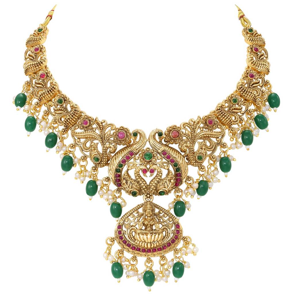 Gold Plated Traditional Bridal Jewellery Necklace Set For Women : PF109BR02RPG