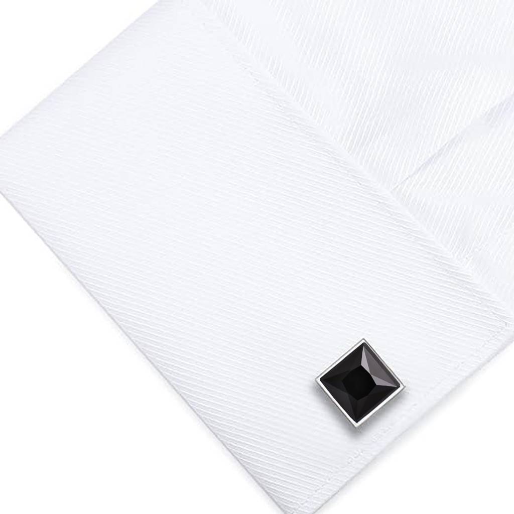 Silver Plated Black Crystal Cufflinks Wedding Business Accessories For Men Boys - Valentines Gift For Him : PX9CL23BL