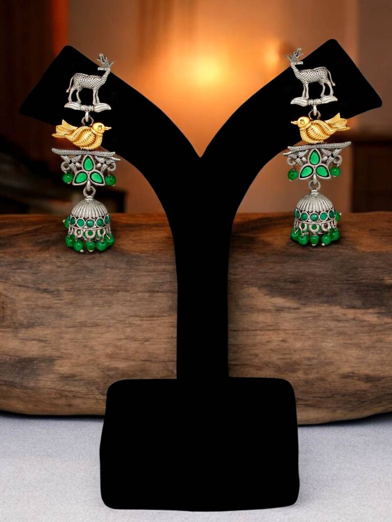 Celebrity-Inspired Oxidised Silver Jhumki For Girls & Women | Designer Jhumkee Set : 377-KEO-13736-G-SG