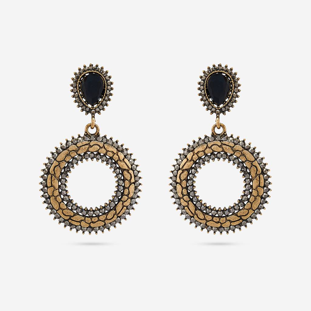 Black Oxidised - Plated Casual Wear Trendy Earring - 450552 : 450553