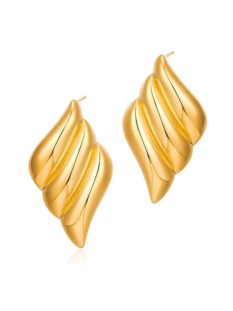 18K Gold Plated Sculpted Wing Earrings Stainless Steel Waterproof & Anti-Tarnish : E33ASSS0G