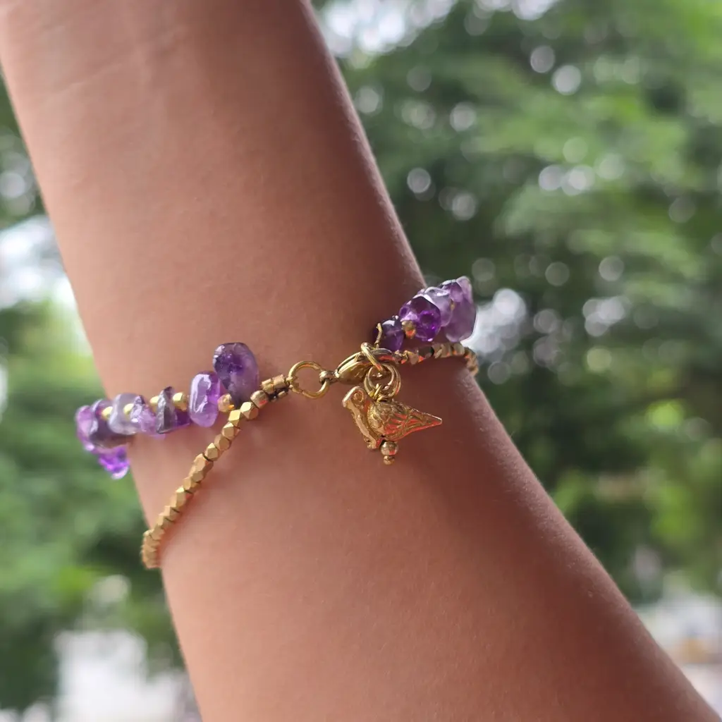 Amethyst Bracelet With Bird Charms : B27