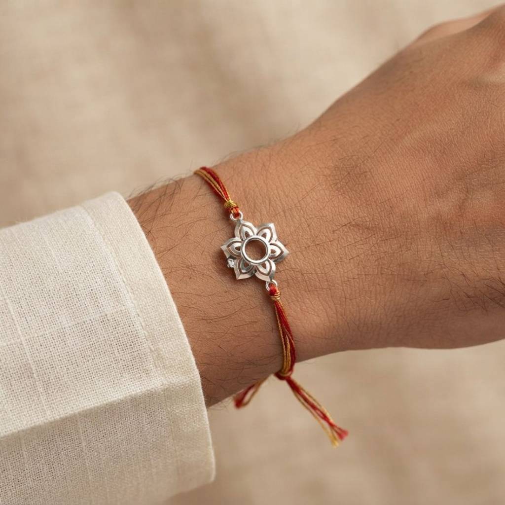 Star Floral 925 Sterling Silver Rakhi For Brother : RB-0027