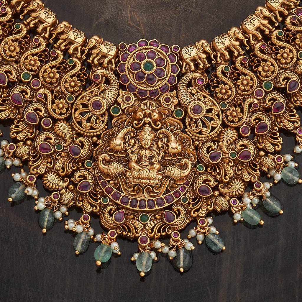 Ruby-Green Gold - Plated Bridesmaid Antique Necklace - 433601 : 433601