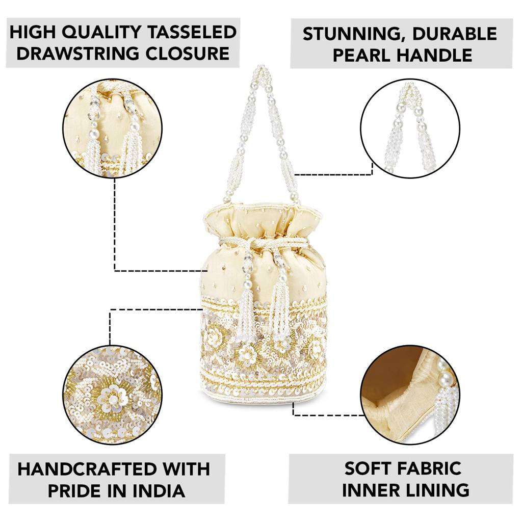 Potli Bags For Women Evening Bag Clutch Ethnic Bride Purse With Drawstring(P46G) : P46G