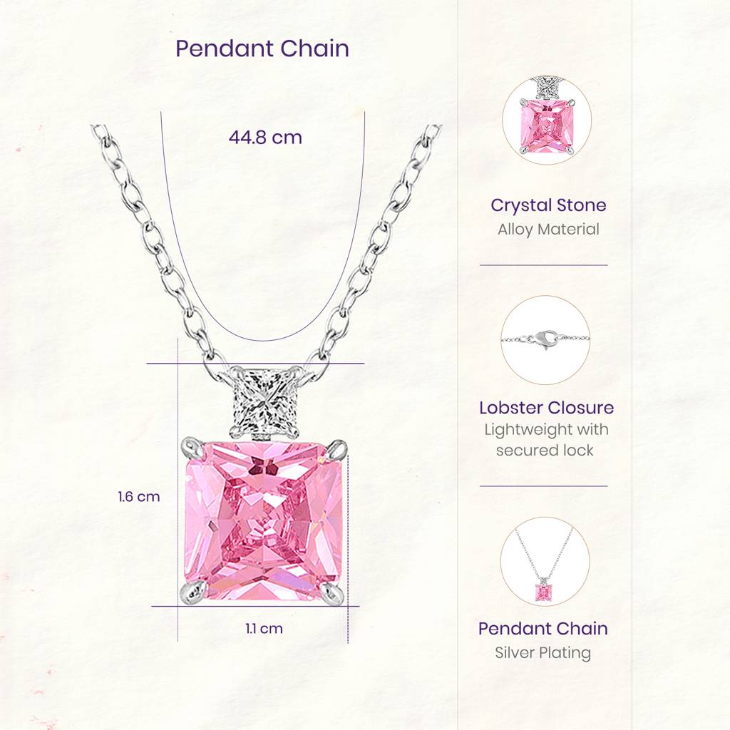 Pink Stylish Pendant Chain Necklace For Women & Girls | Silver Plated | Crystal Studded | Stylish Design Jeweller : PX9CH100PK