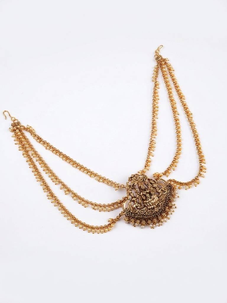 Designer Temple Padlakshmi Hair Brooch With Pearl Chain : CHOTI28