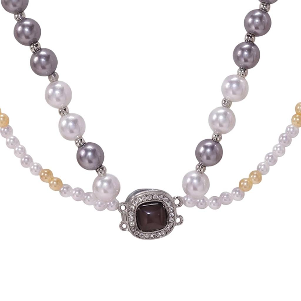 Silver Plated 2 Layer Necklace For Women | Pearl Studded | Festive & Casual Wear Jewellery | Gift For Her : PX9N285GRY