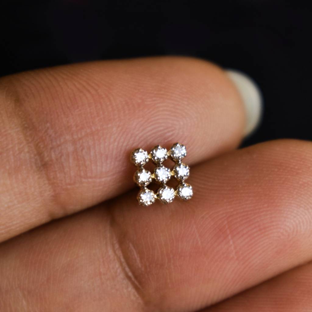 Diamond Lattice Nose Pin In 14K Yellow Gold : NP590-14Y-E