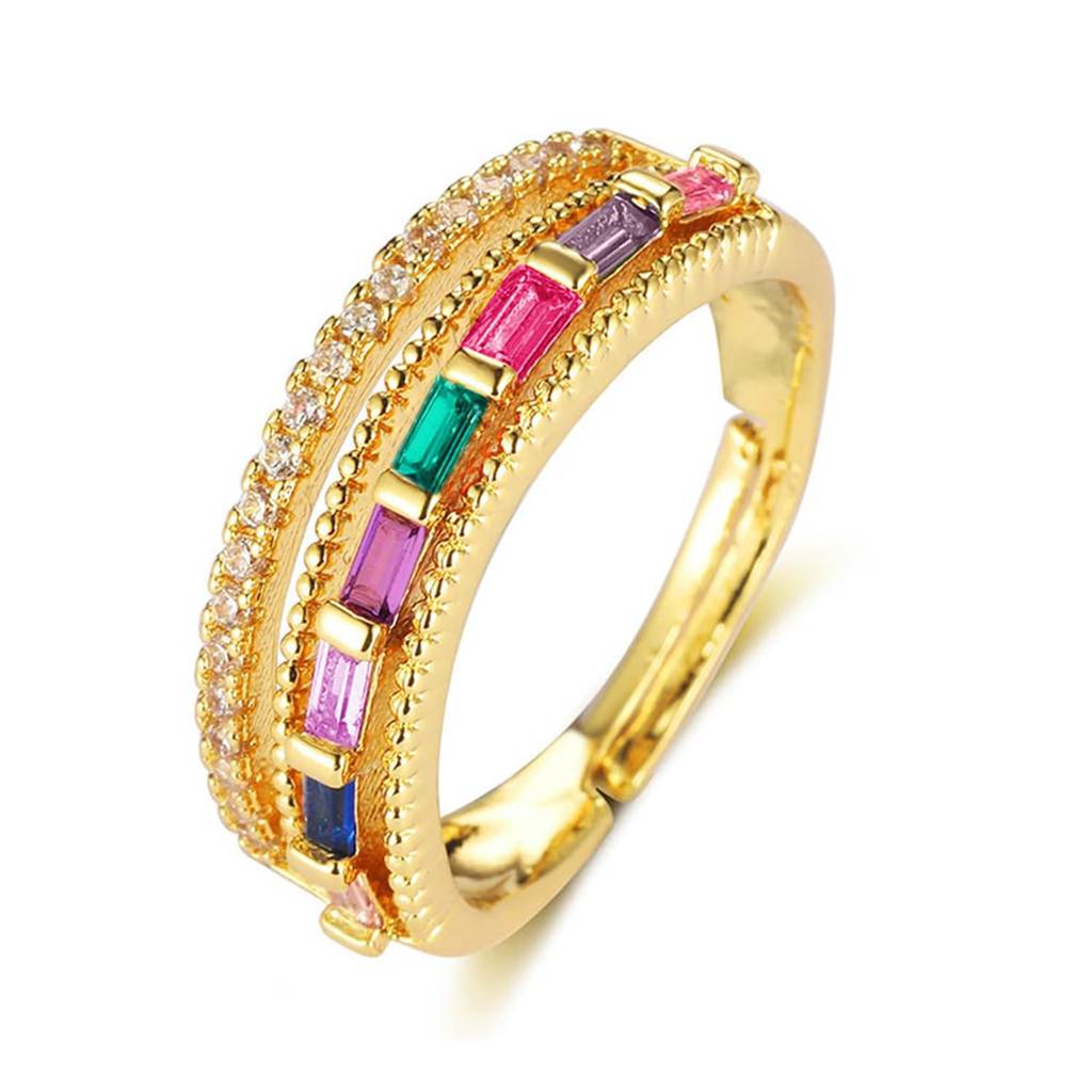 Gold Plated Multi Baguette Stone Studded Stylish Adjustable Finger Ring Fashion Jewellery For Women : PX9R91