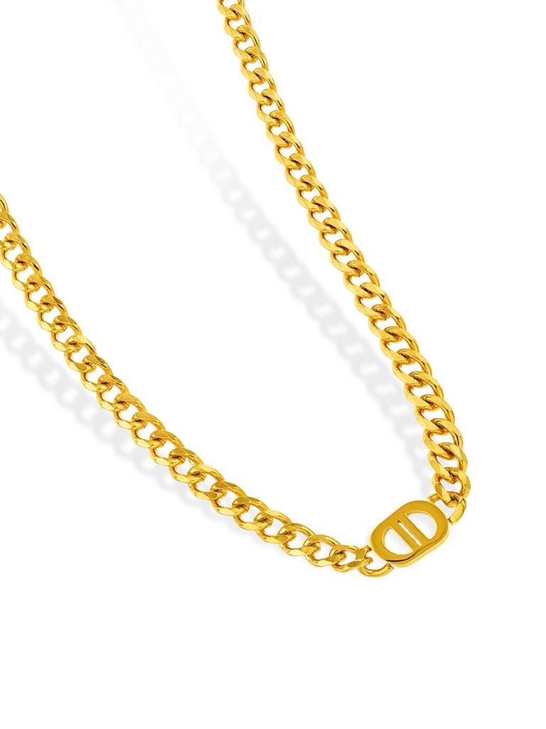 18K Gold Platedcuban Plate Necklace Stainless Steel Waterproof & Anti-Tarnish : N48SJSS0G