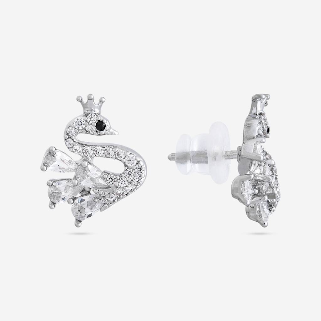 White - Plated Casual Wear Trendy Zircon Earring - 466991 : 466992