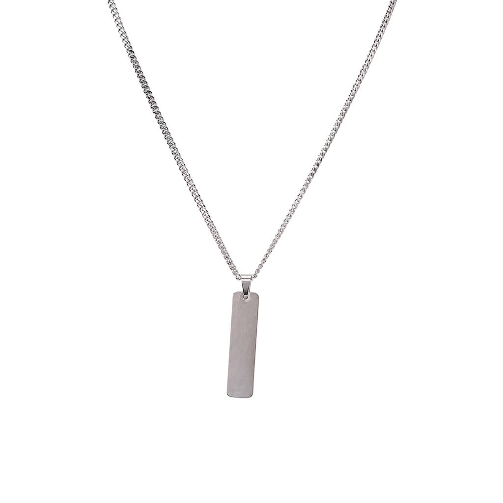 Fancy Sleek Rectangular Bar Pendant Chain Necklace For Men & Women Silver Plated Minimalist Unisex Fashion Stylish : PX9CH151S