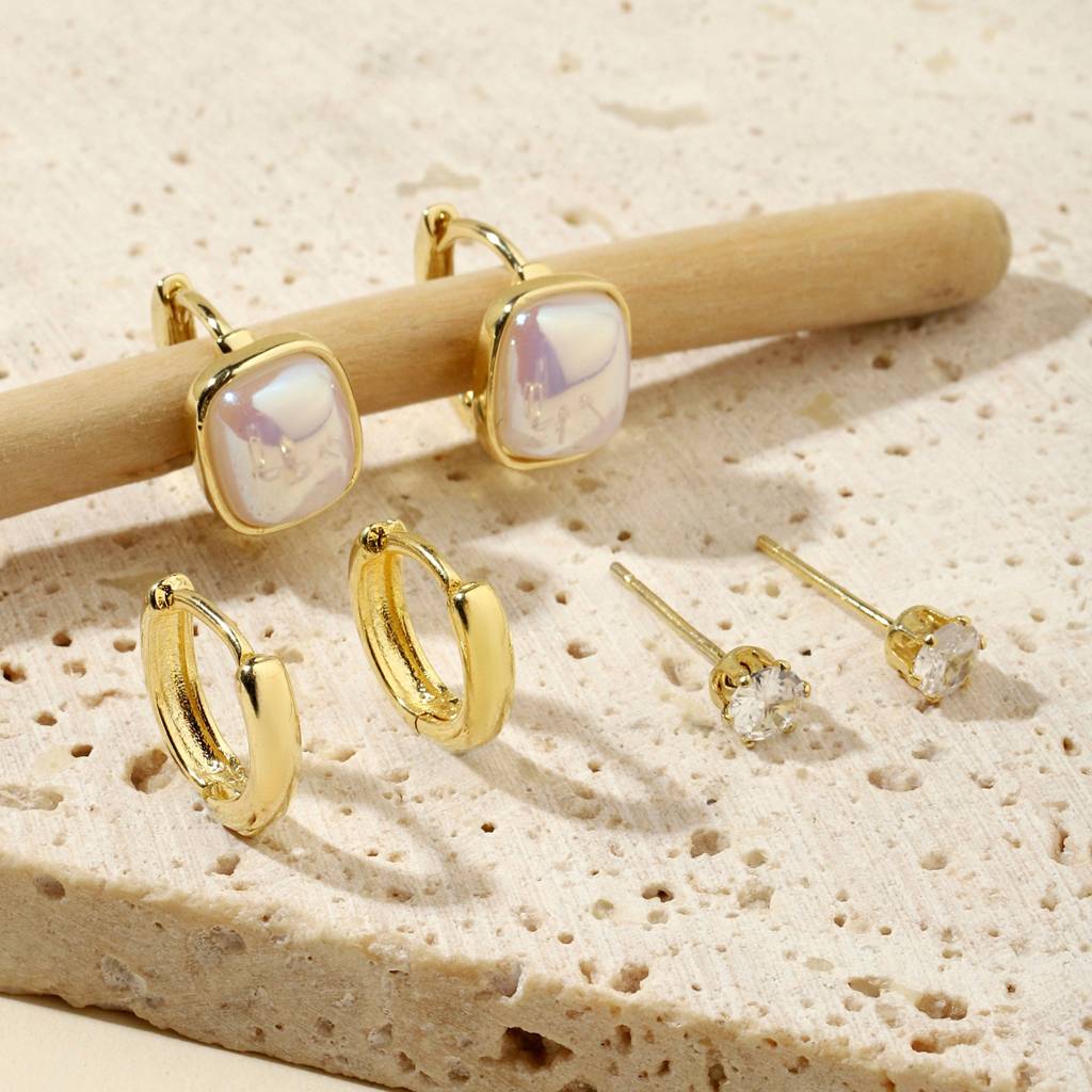 Set Of 3 Keshi Pearl Earrings : EC33987-G