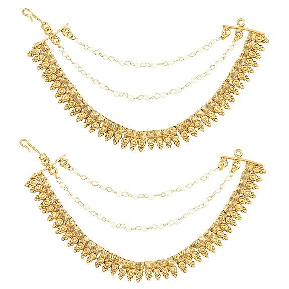Ethnic Earring Chain For Women & Girls Gold Plated Beads Studded Bridal Wedding Kanchain Jewellery Birthday Annive : PF47EC04G