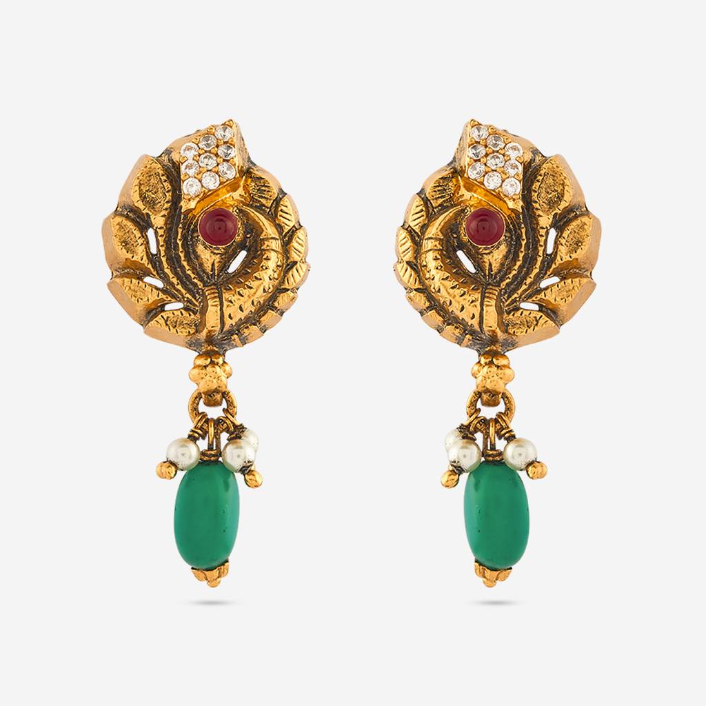 Ruby-Green Gold - Plated Festive Temple Earring - 447985 : 447985