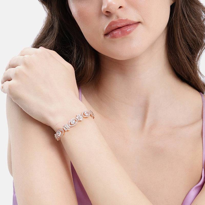 Rose Gold Plated Cz Tennis Bracelet For Women | Elegant Wear : AD-142-RGWEBR