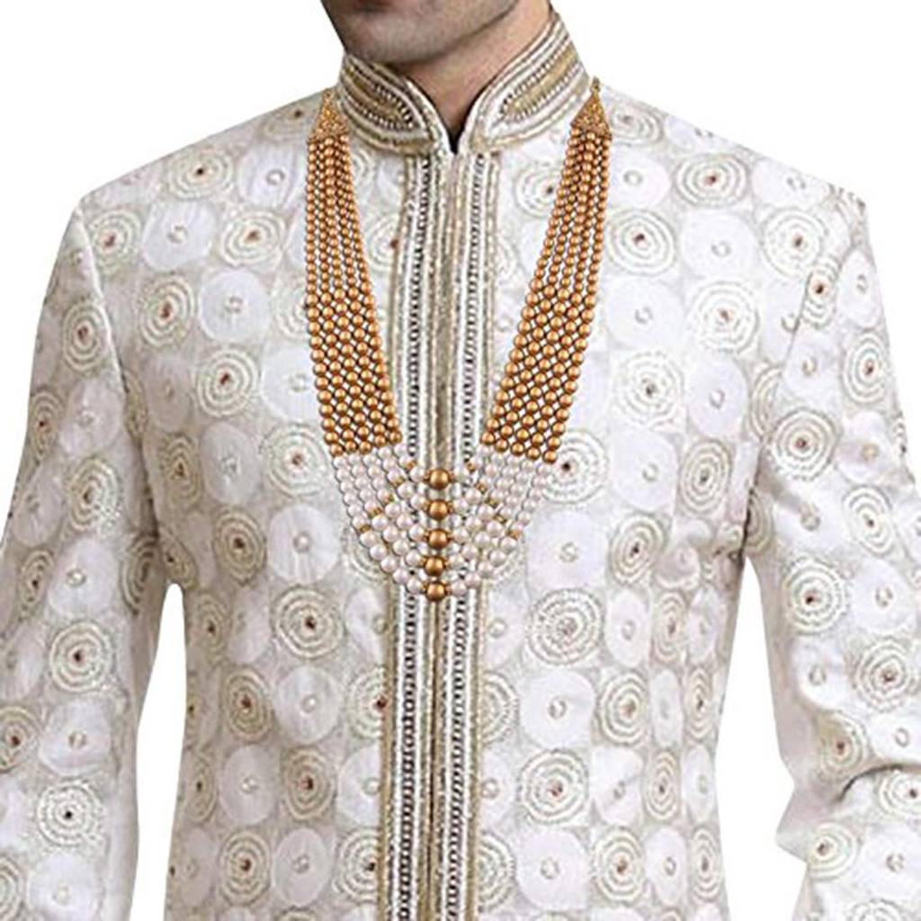 Gold Plated Brass And Pearl Necklace For Men'S & Boy'S - (Gold) : PF37MNMLP12