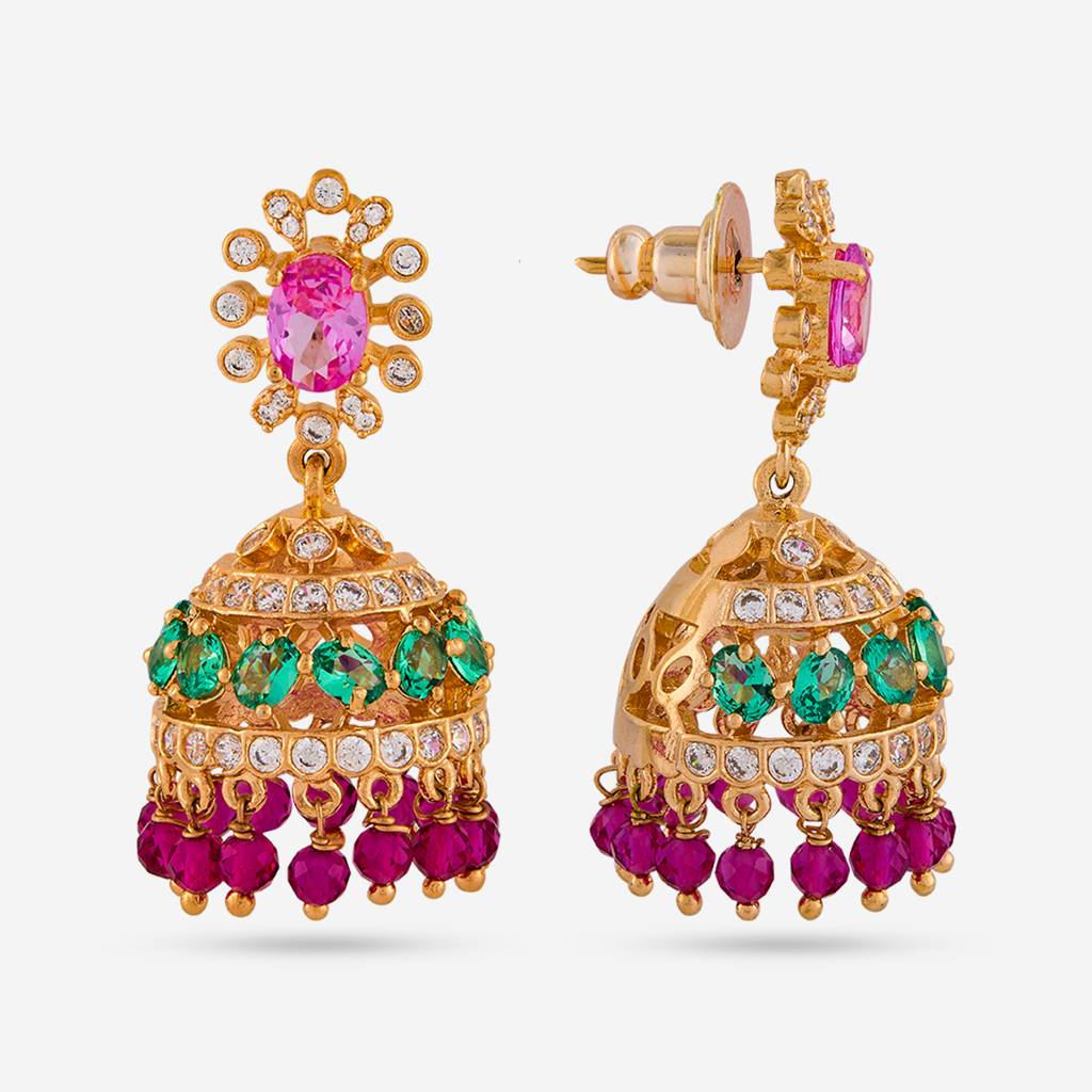 Gold-Rose - Plated Party Wear Zircon Earring - 470662 : 470661