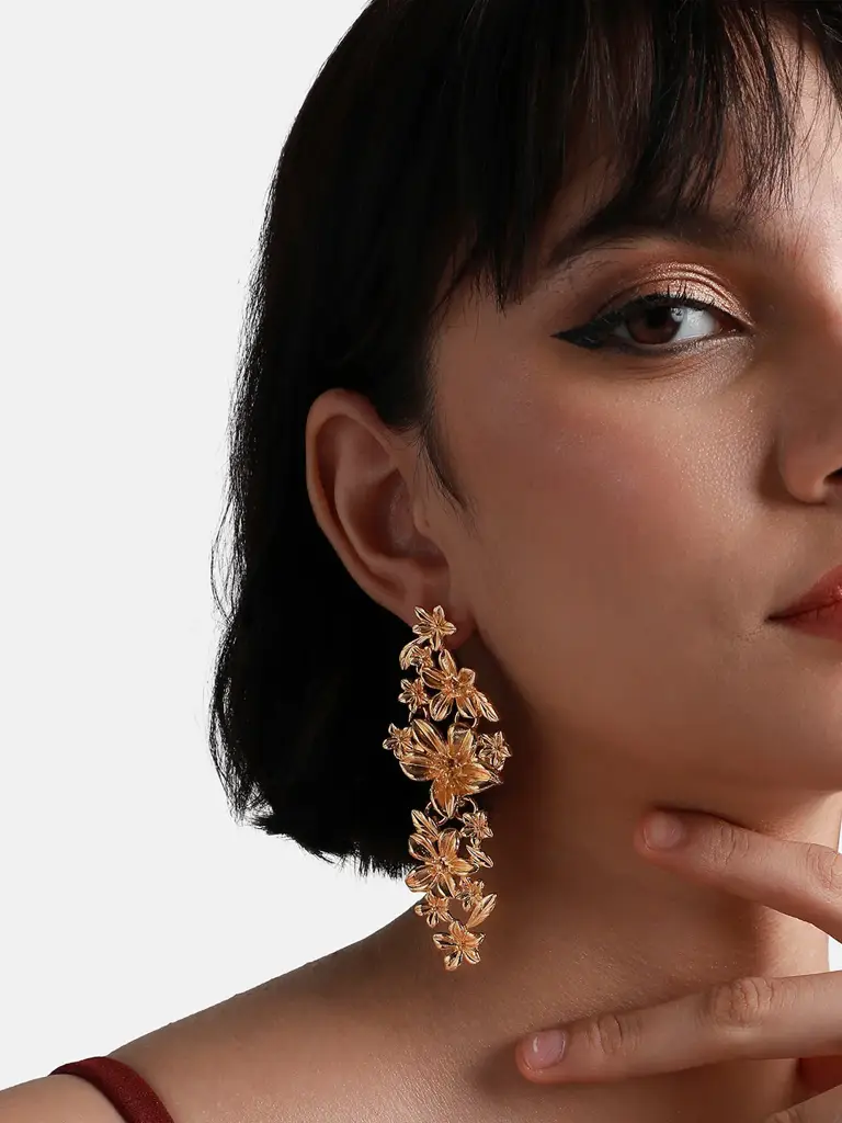 Leilanni-Women'S Gold Metallic Flora Drop Earrings : SOHIER9733