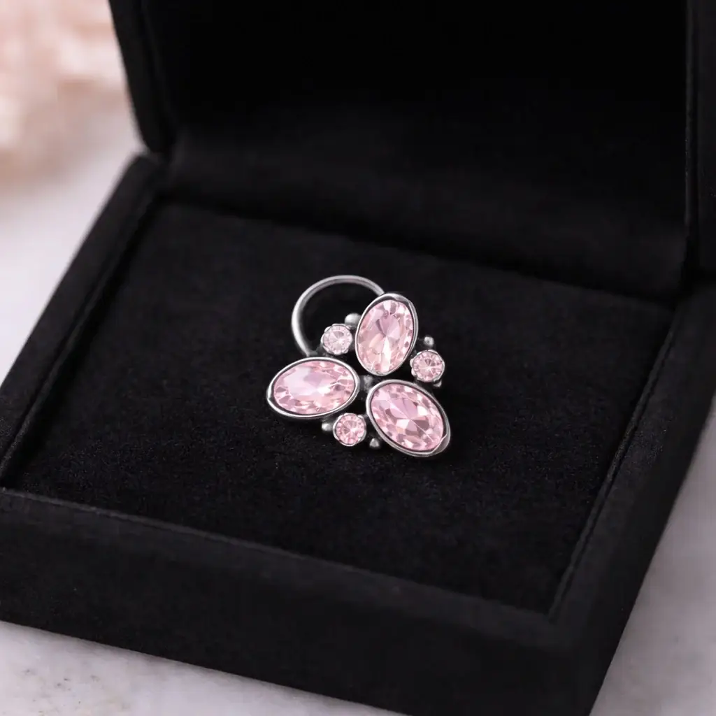 Pink Trio Gemstone Nose Pin - Sterling Silver : NP-00006_925_OX_PCZ