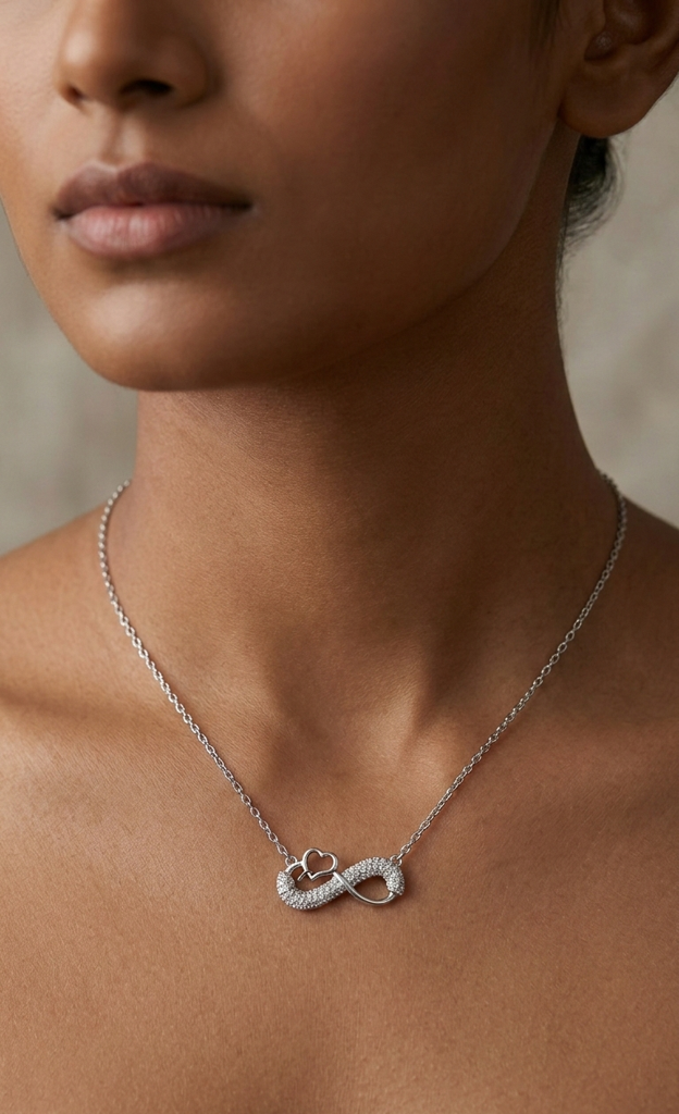 Silver Infinity Heart Zircon Jewellery Pendant : SMK-W-N-006