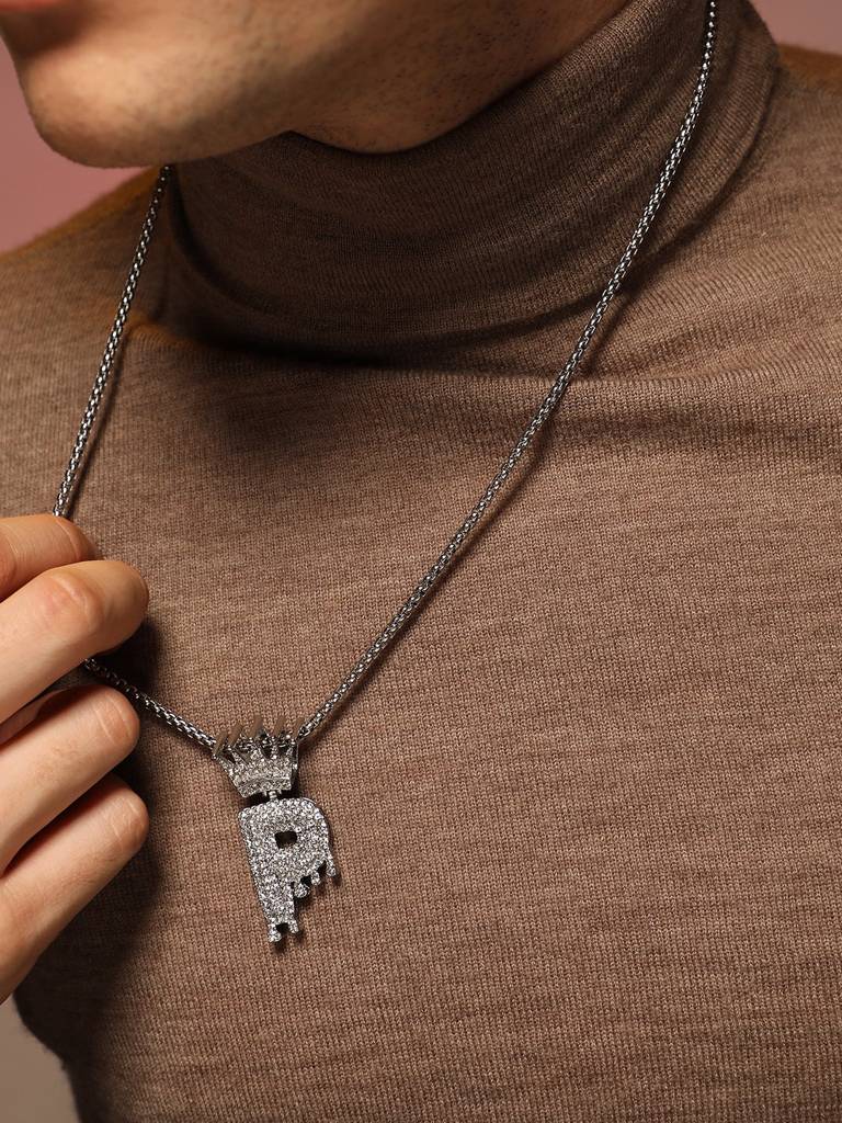 Men'S The Drip Alphabet Pendant Necklace - Metallic Silver : FANC1096-P