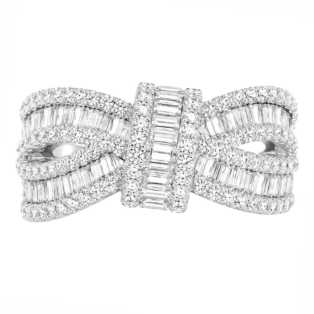 Fancy Silver Plated Finger Ring For Women Size - Us 7 Baguette Stone & Cubic Zirconia Studded Festive & Casual W : PX9R3056W-7