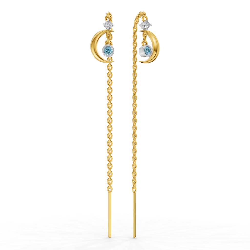 Lab Grown Diamond 0.07Ct 925 Sterling Silver Gold Plated Half Moon Threader Earrings : SQT19735-EG-925S-007CT