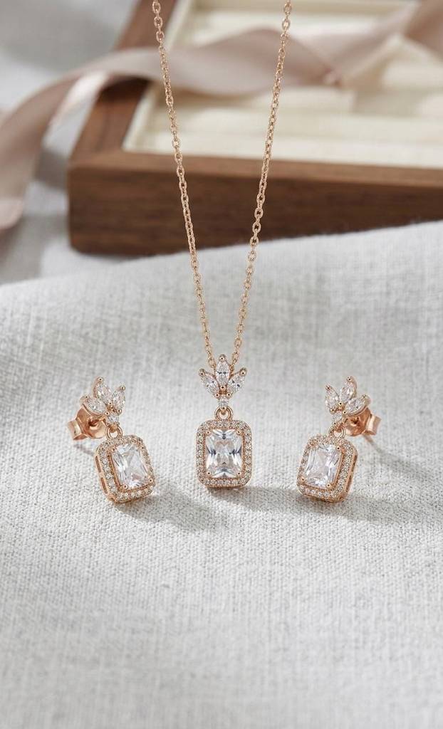 SAMIKA 925 Sterling Silver Rose Gold-Plated Crystal Drop Jewellery